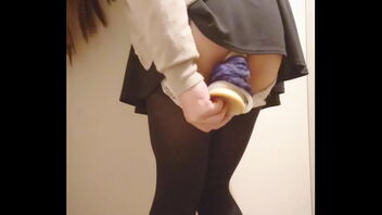 Young Japanese girl’s public fake penis pleasure in the changing apartment