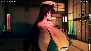 Half-human, half-train with big boobs in hentai game called Kadobu