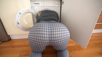 Helping my step sister get out of the washing machine gives me a good sight of her wet panties.