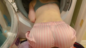 White step-sister gets stuck in the washer and gets a rough poking in this video.