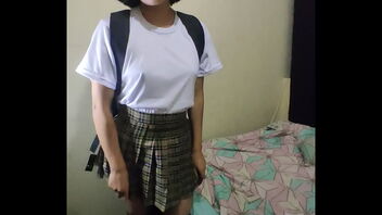 A petite teen student enjoys herself as she goes through puberty.