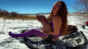 Redhead sex doll gets some outdoor activity with a tantaly toy